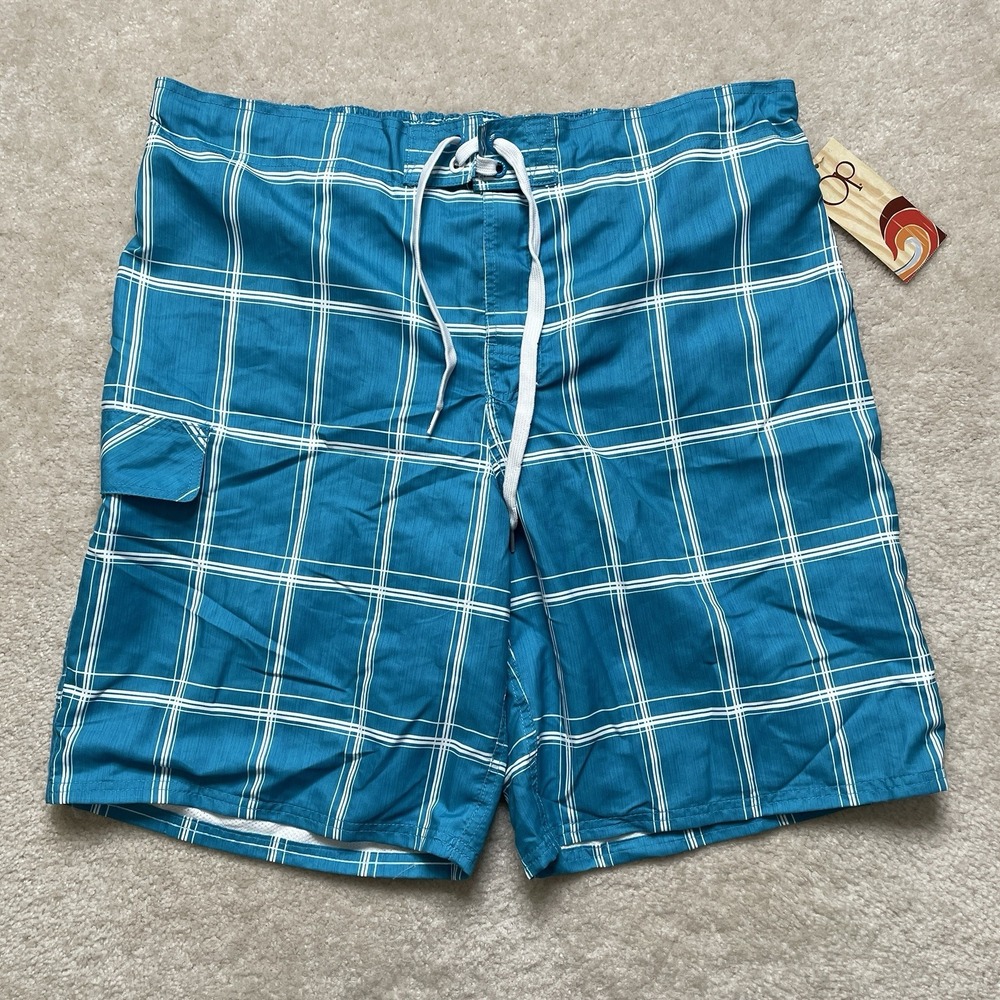 OP Plaid Board Shorts Blue Swim Shorts Mens XL NWT